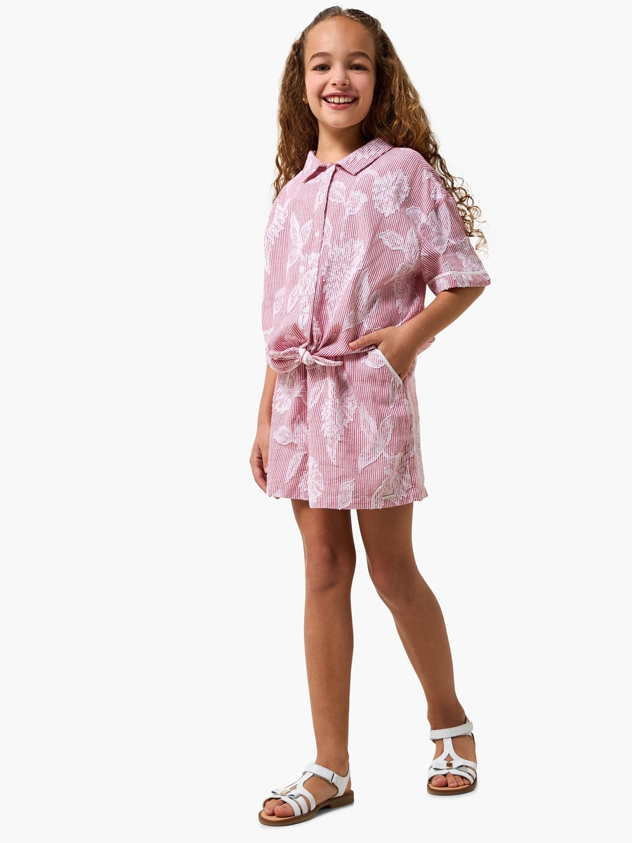 Collared Short Sleeves Shirt and Shorts Set with Stripes