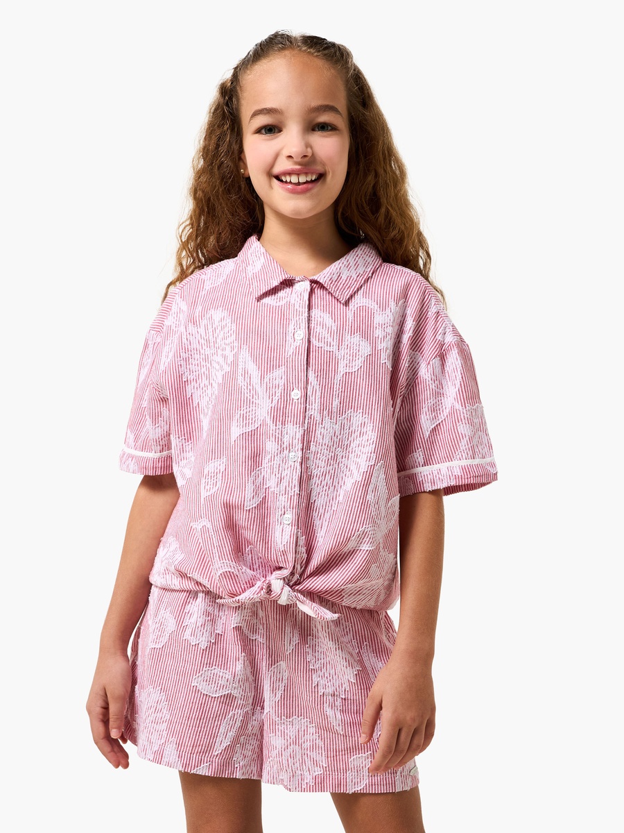 Collared Short Sleeves Shirt and Shorts Set with Stripes