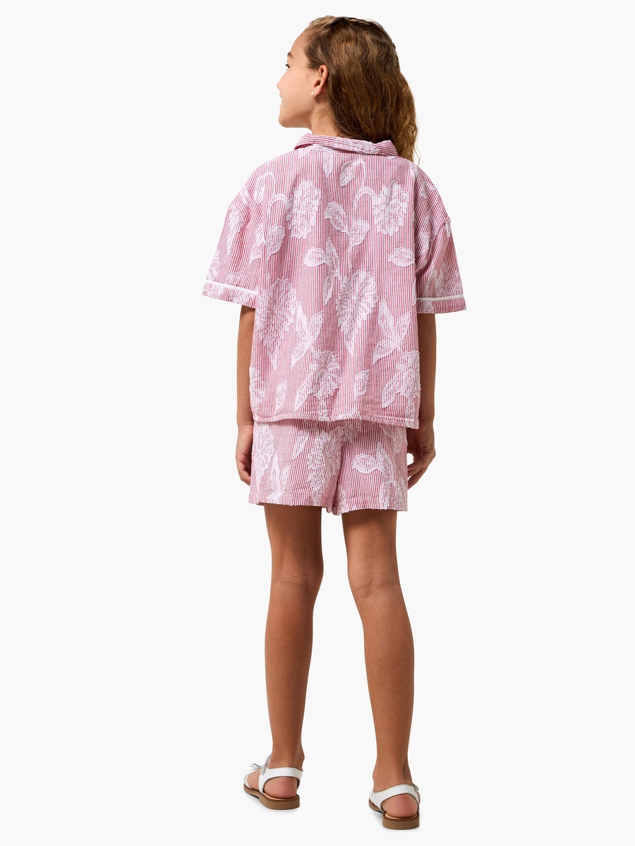 Collared Short Sleeves Shirt and Shorts Set with Stripes