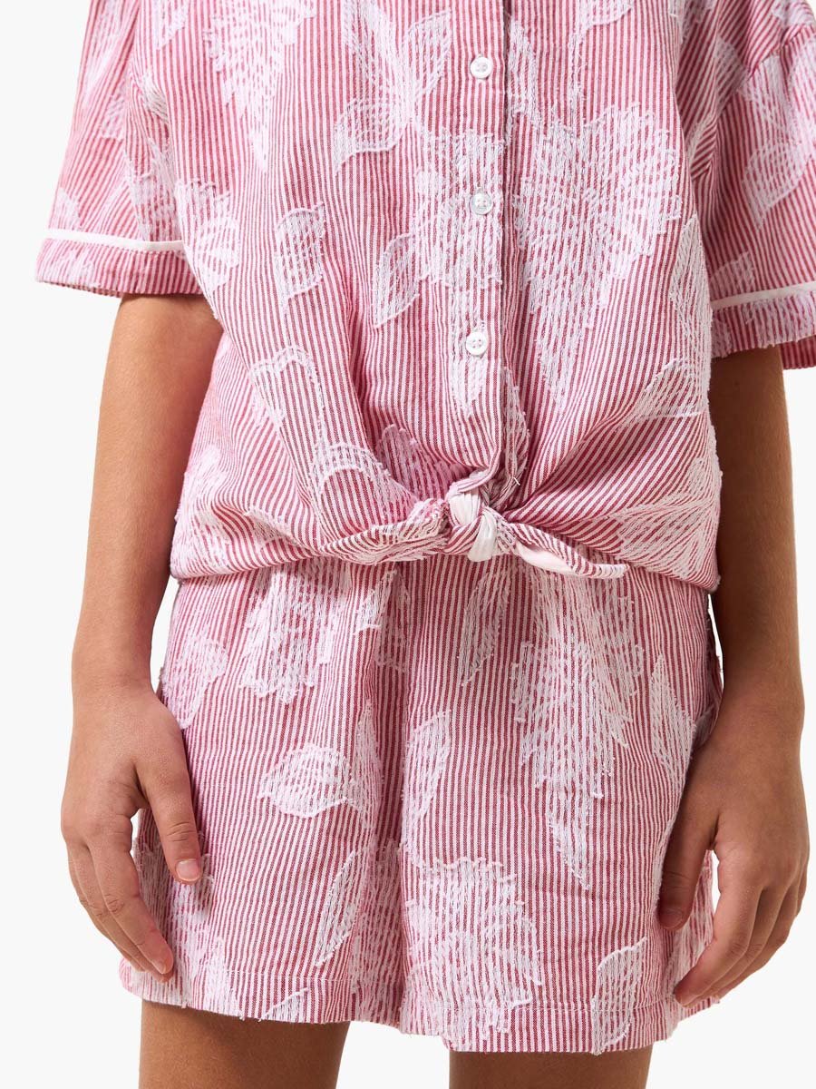 Collared Short Sleeves Shirt and Shorts Set with Stripes