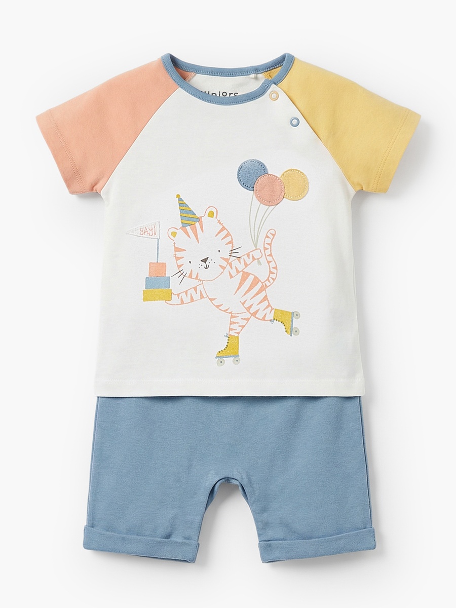 Round Neck Short Sleeves Romper with Tiger Print