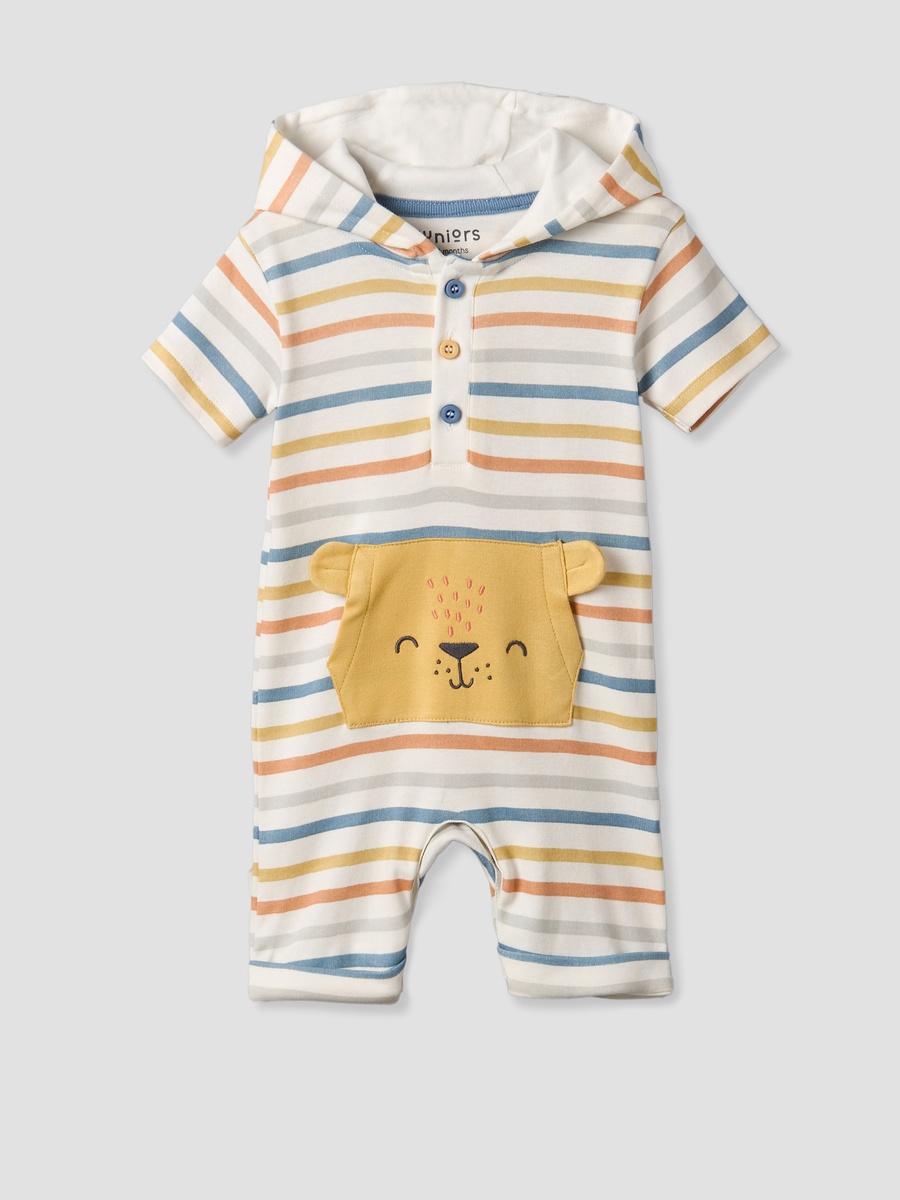 Hooded Neck Short Sleeves Romper with Stripes