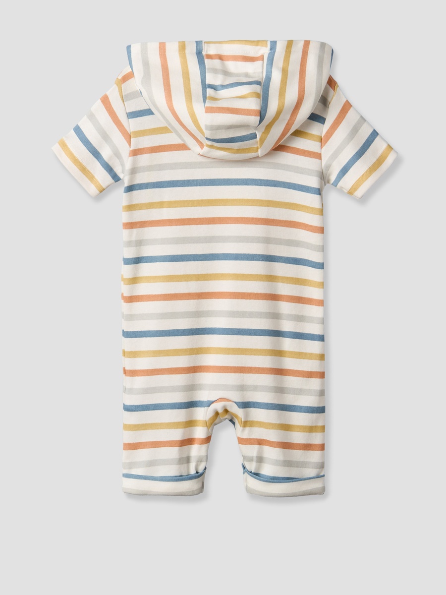 Hooded Neck Short Sleeves Romper with Stripes