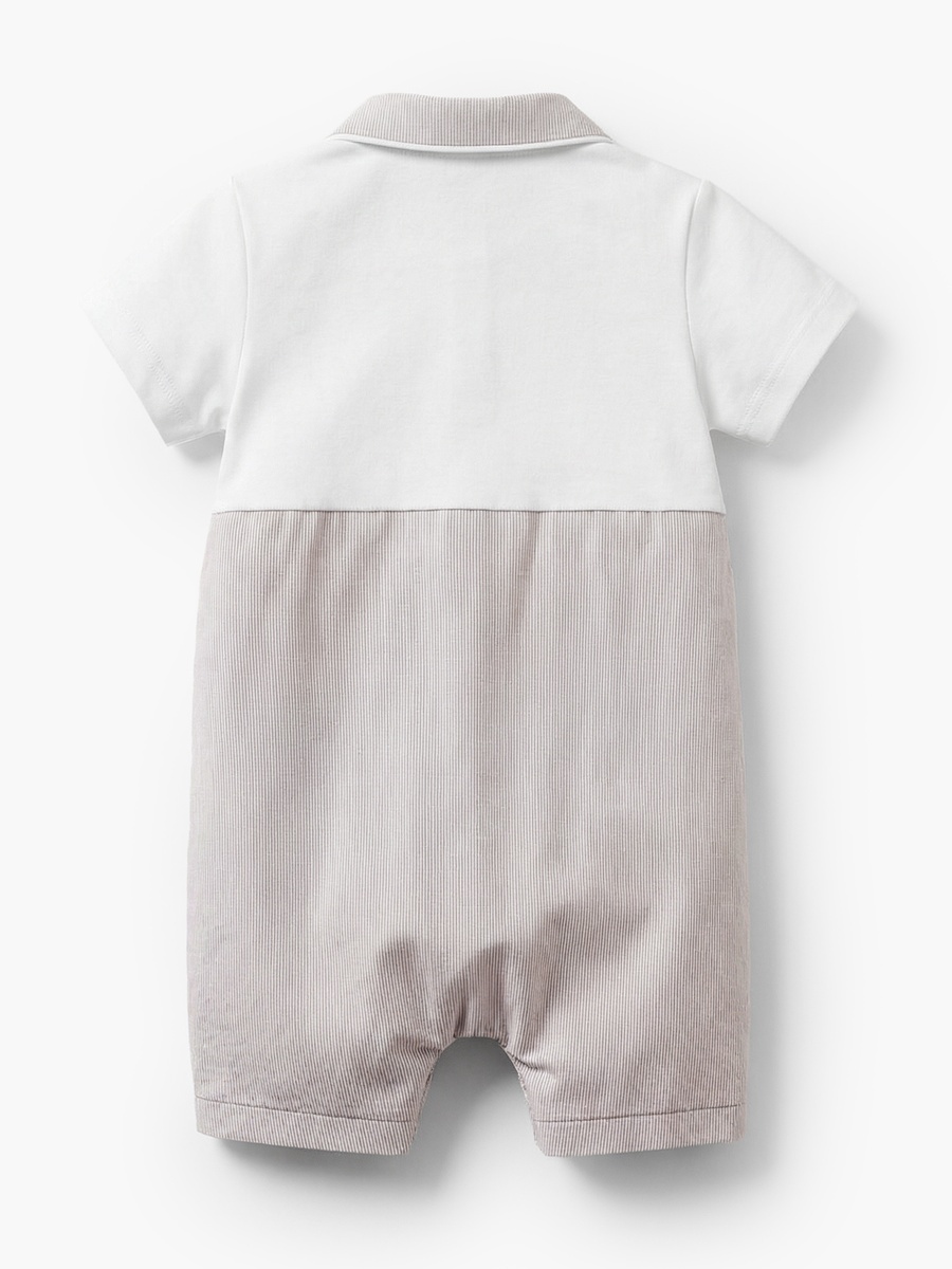 Collared Short Sleeves Romper with Stripes