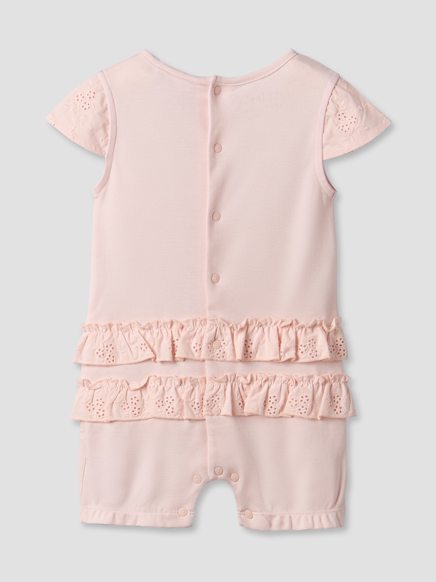 Round Neck Short Sleeves Romper with Embroidered Ruffles