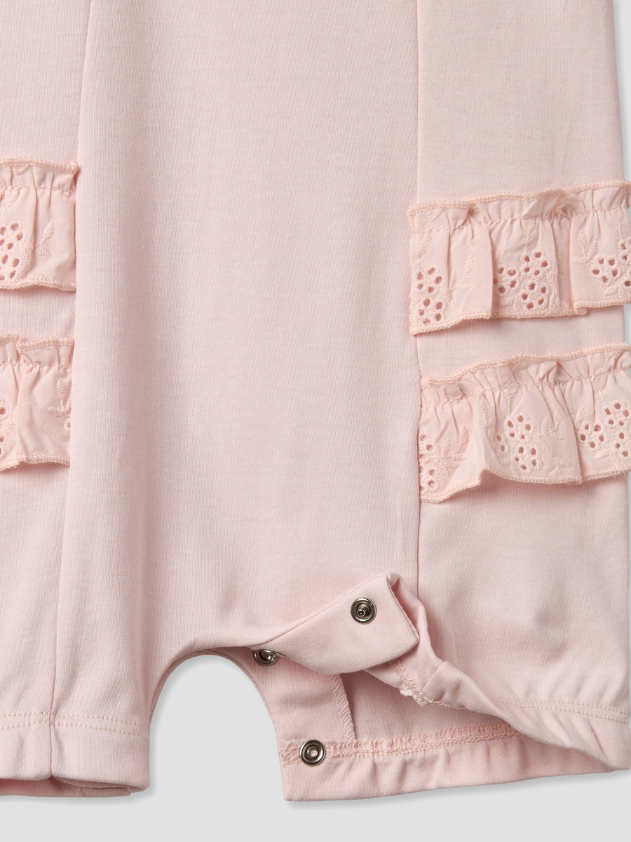 Round Neck Short Sleeves Romper with Embroidered Ruffles