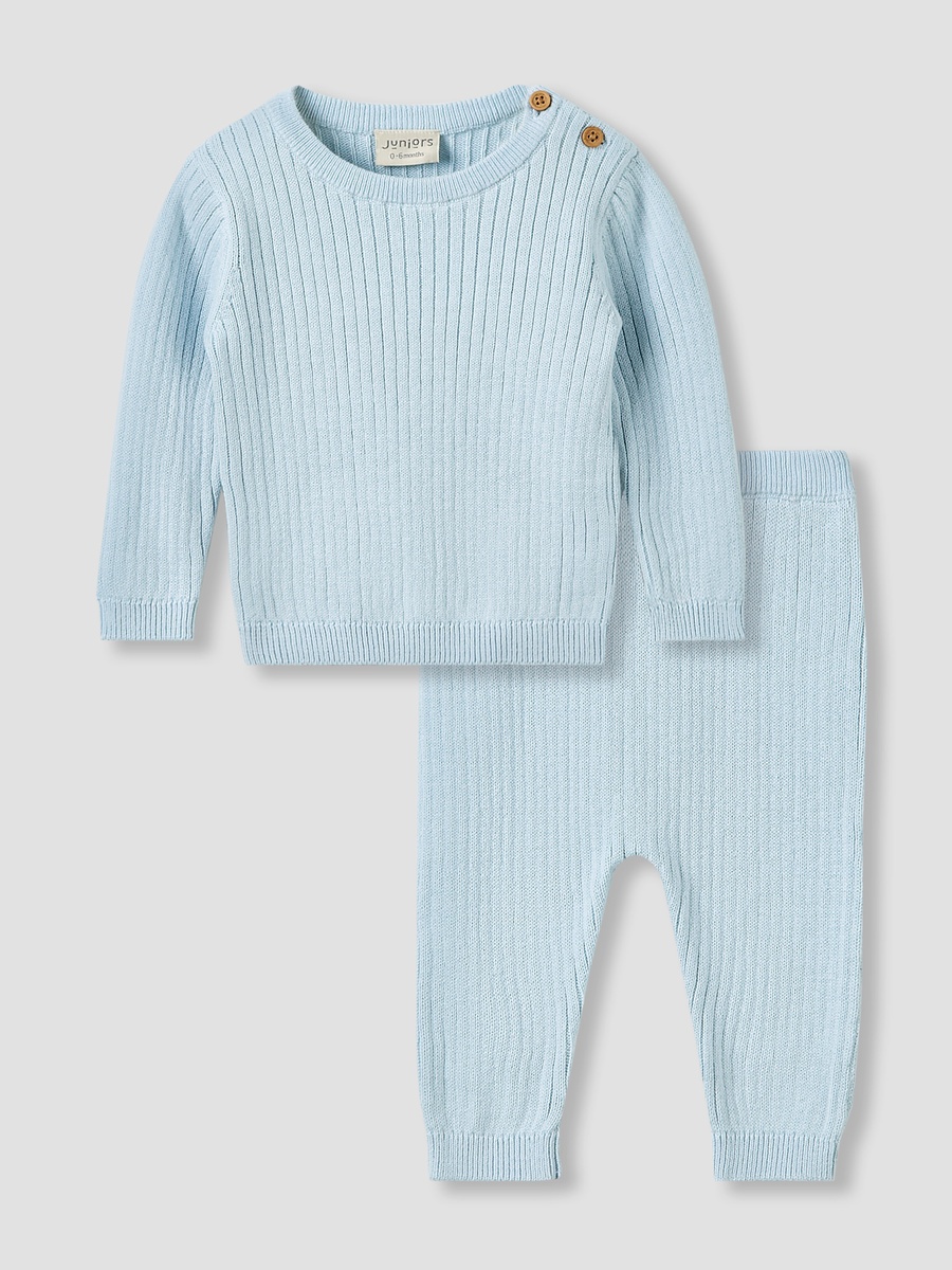  Cotton Long Sleeves Pyjama Set with Ribbed Texture