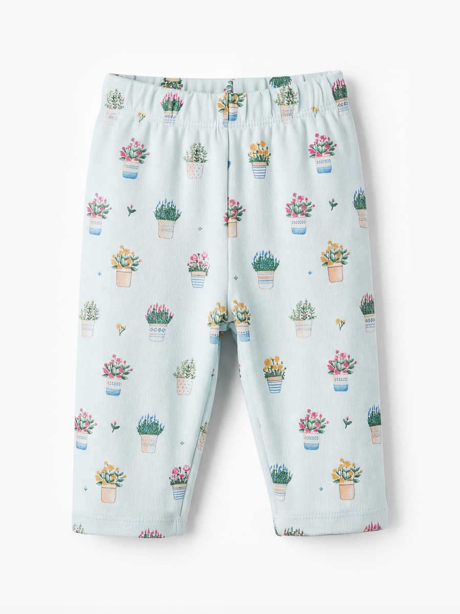 Cotton Round Neck Long Sleeves Pyjama Set with Flower Pot Print