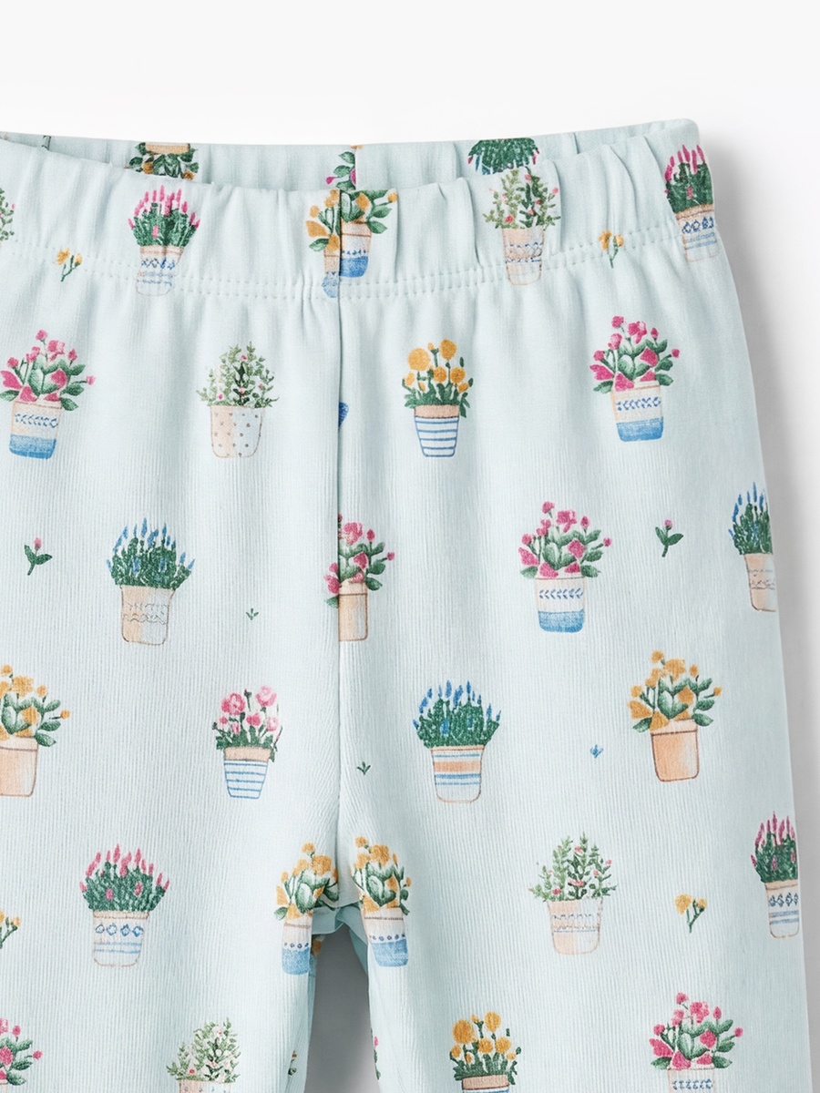 Cotton Round Neck Long Sleeves Pyjama Set with Flower Pot Print
