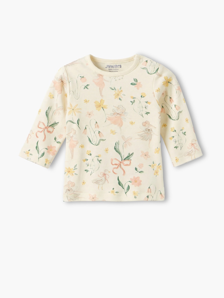 Cotton Round Neck Long Sleeves Pyjama Set with Botanical Print