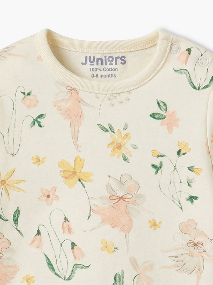 Cotton Round Neck Long Sleeves Pyjama Set with Botanical Print
