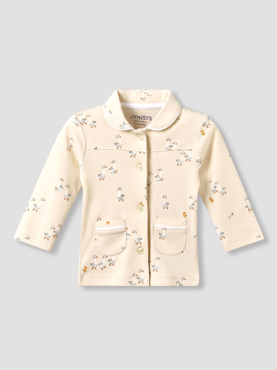 Cotton Collared Long Sleeves Pyjama Set with Duck Print