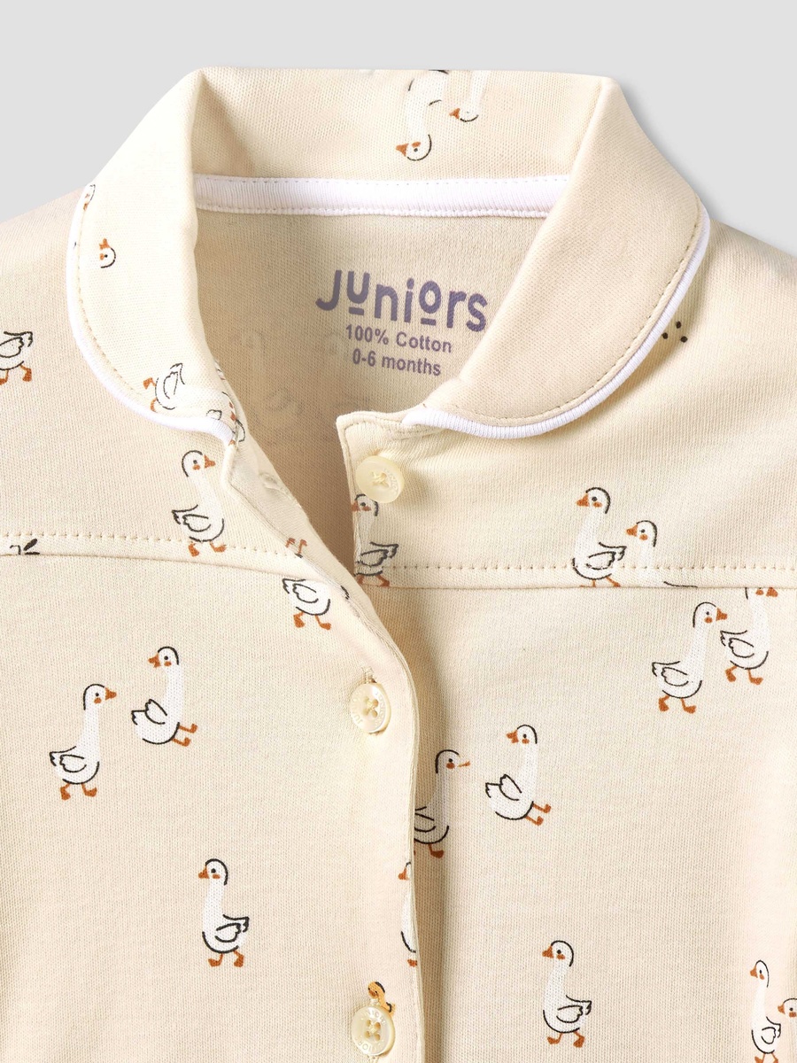 Cotton Collared Long Sleeves Pyjama Set with Duck Print