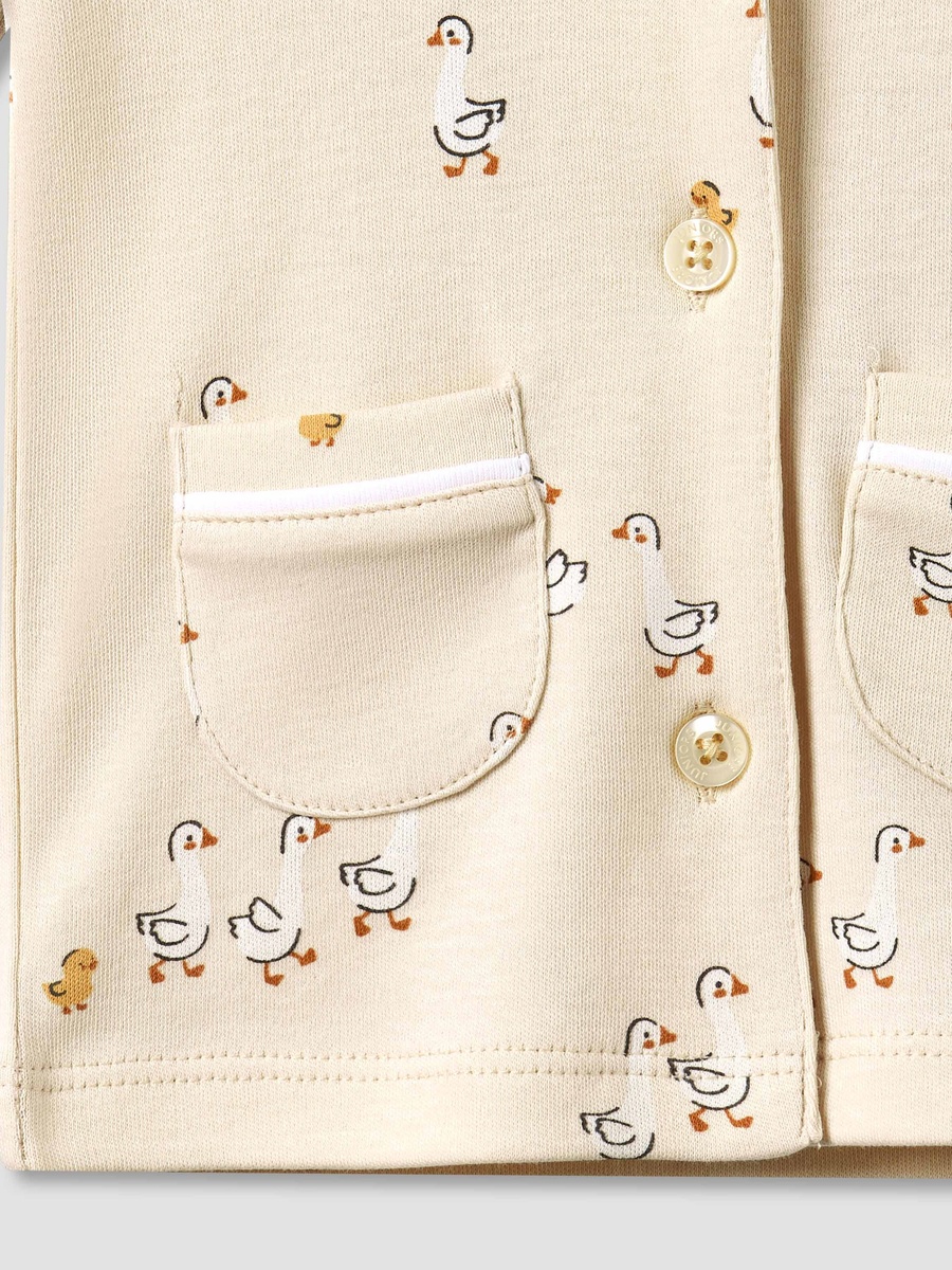 Cotton Collared Long Sleeves Pyjama Set with Duck Print