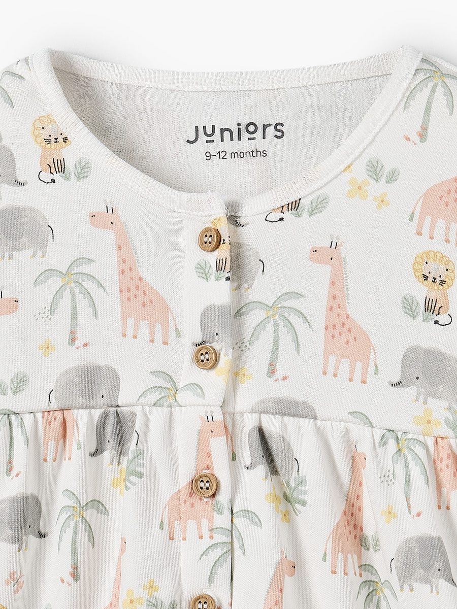 Cotton Round Neck Long Sleeves Pyjama Set with Safari Print