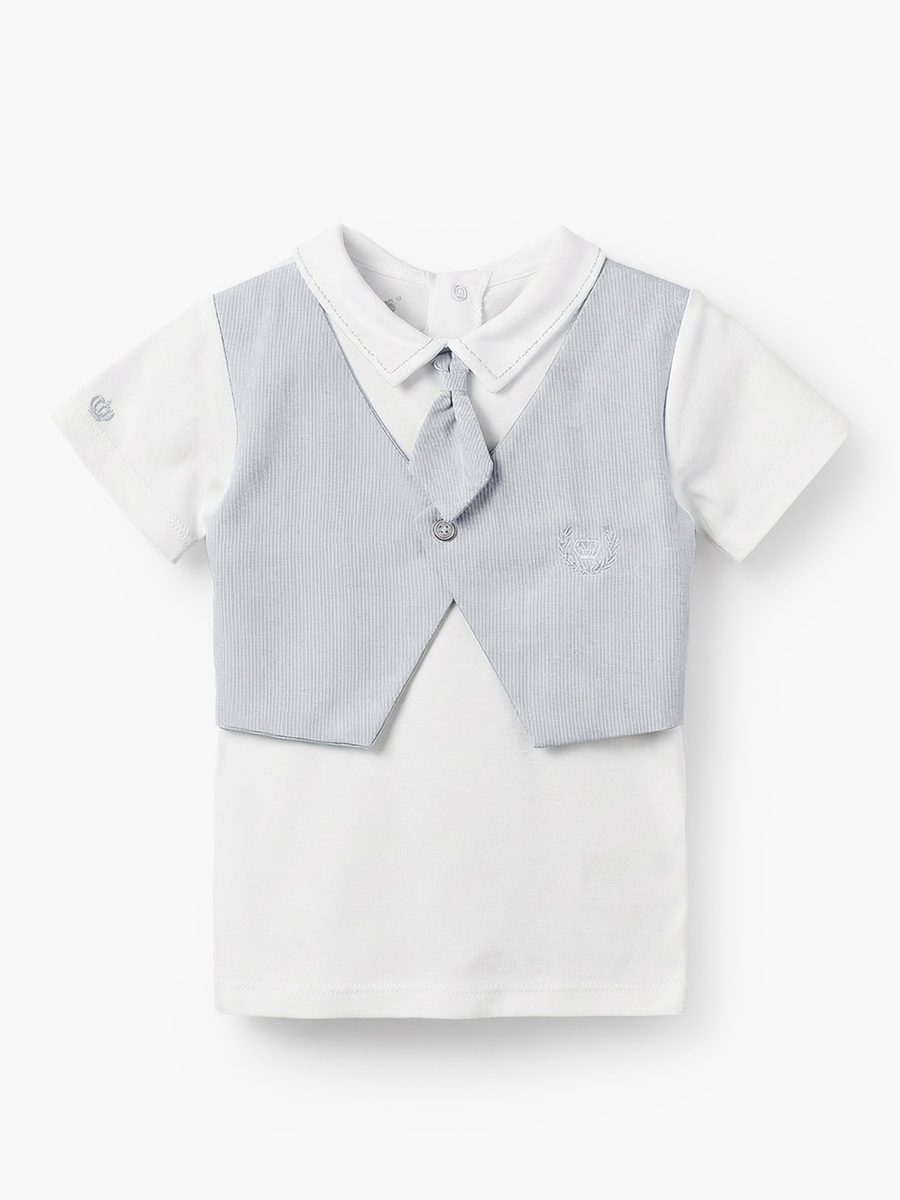 Cotton Collared Short Sleeves T-Shirt and Pants Set with Stripes