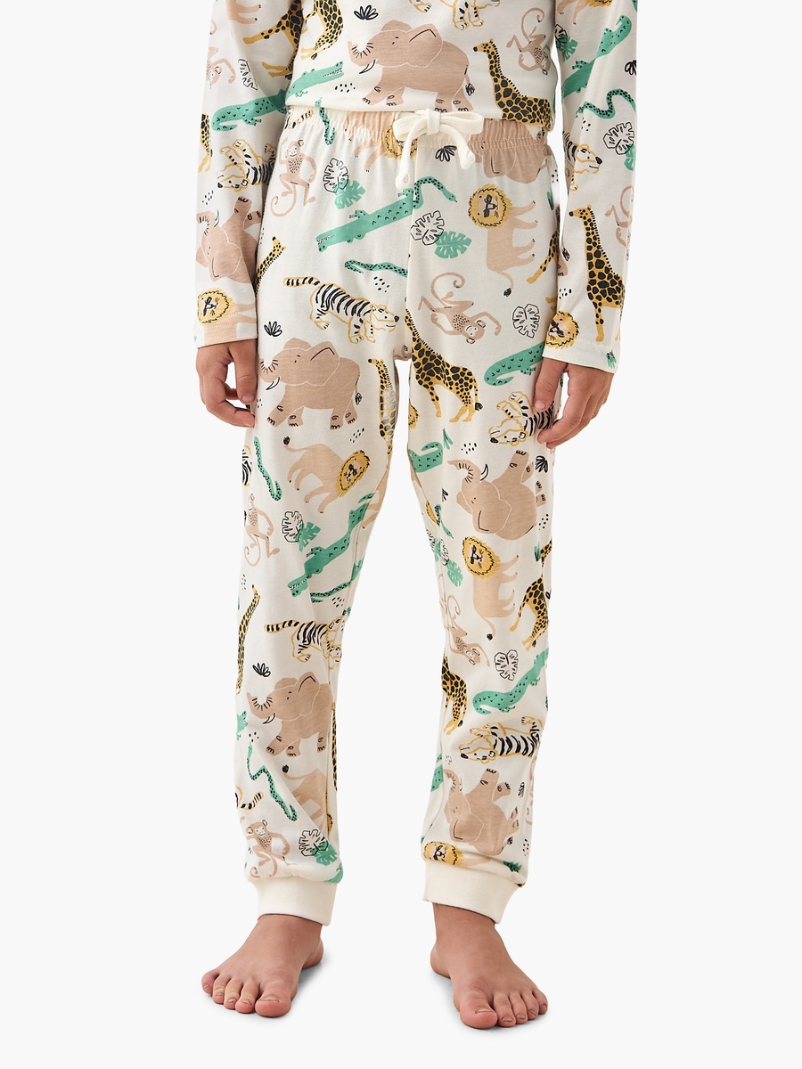 Cotton Crew Neck Long Sleeves Pyjama Set with Safari Print