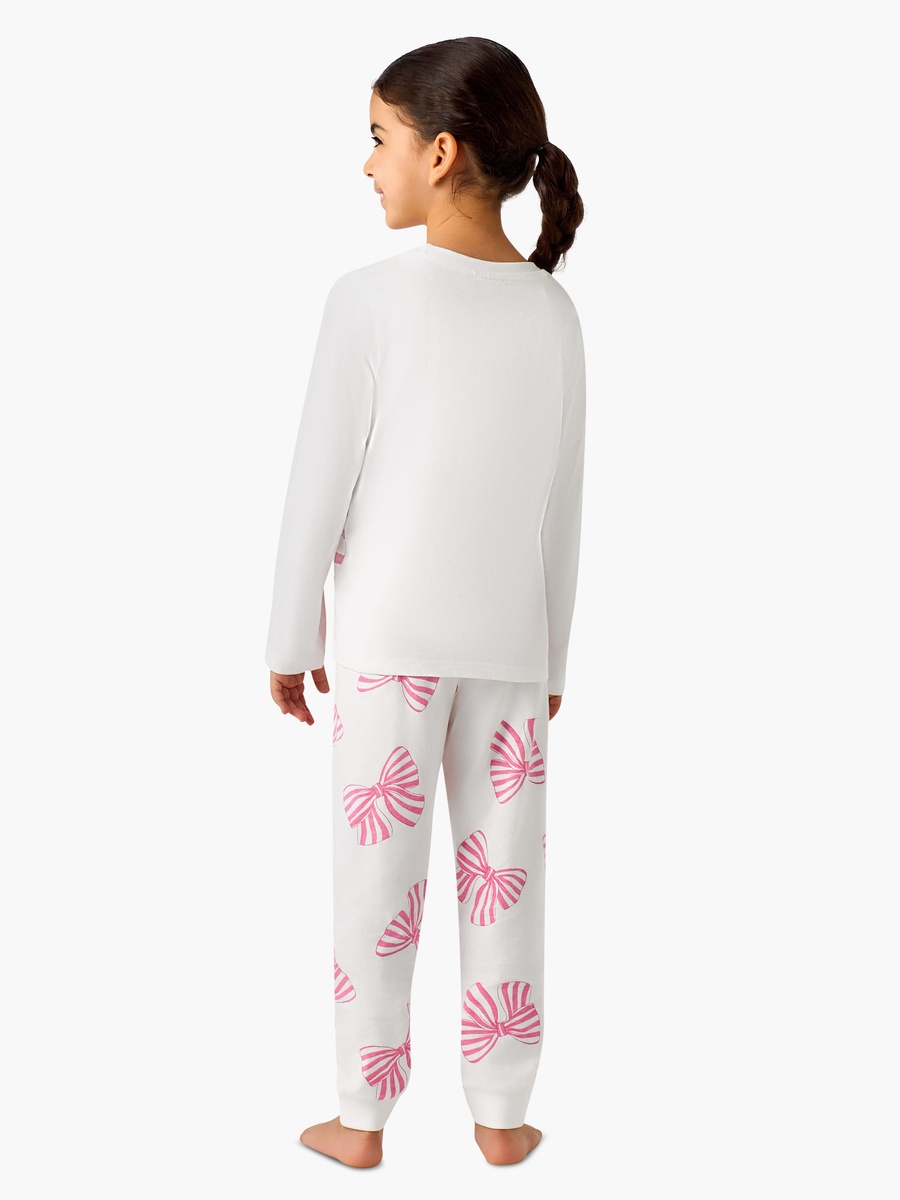 Cotton Crew Neck Long Sleeves Pyjama Set with Bear Print