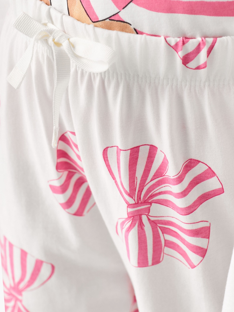 Cotton Crew Neck Long Sleeves Pyjama Set with Bear Print