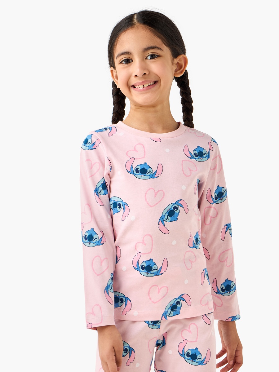 Pack of 2 Cotton Round Neck Long Sleeves Pyjama Set with Stitch Print