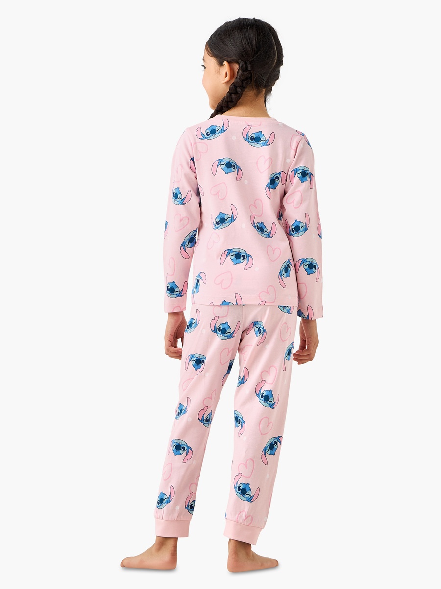 Pack of 2 Cotton Round Neck Long Sleeves Pyjama Set with Stitch Print