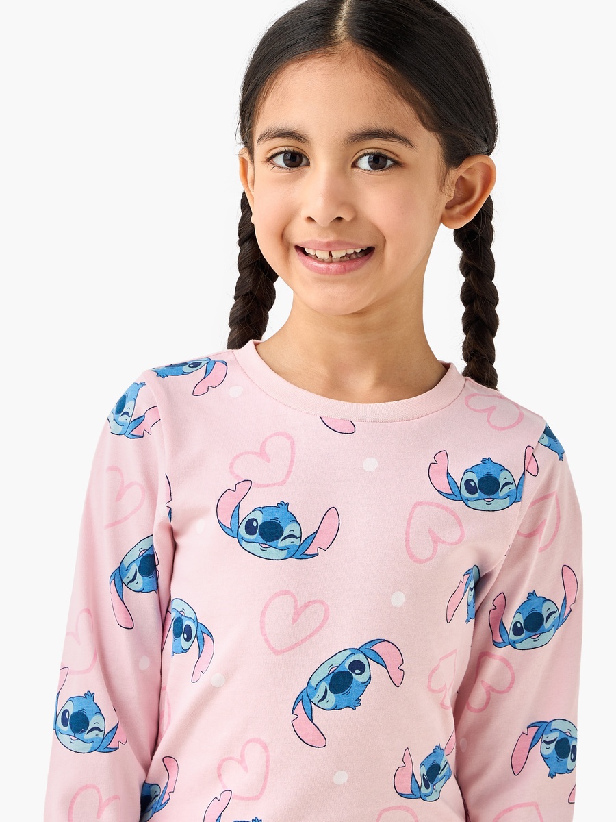 Pack of 2 Cotton Round Neck Long Sleeves Pyjama Set with Stitch Print