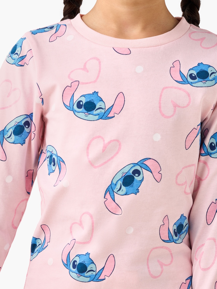 Pack of 2 Cotton Round Neck Long Sleeves Pyjama Set with Stitch Print