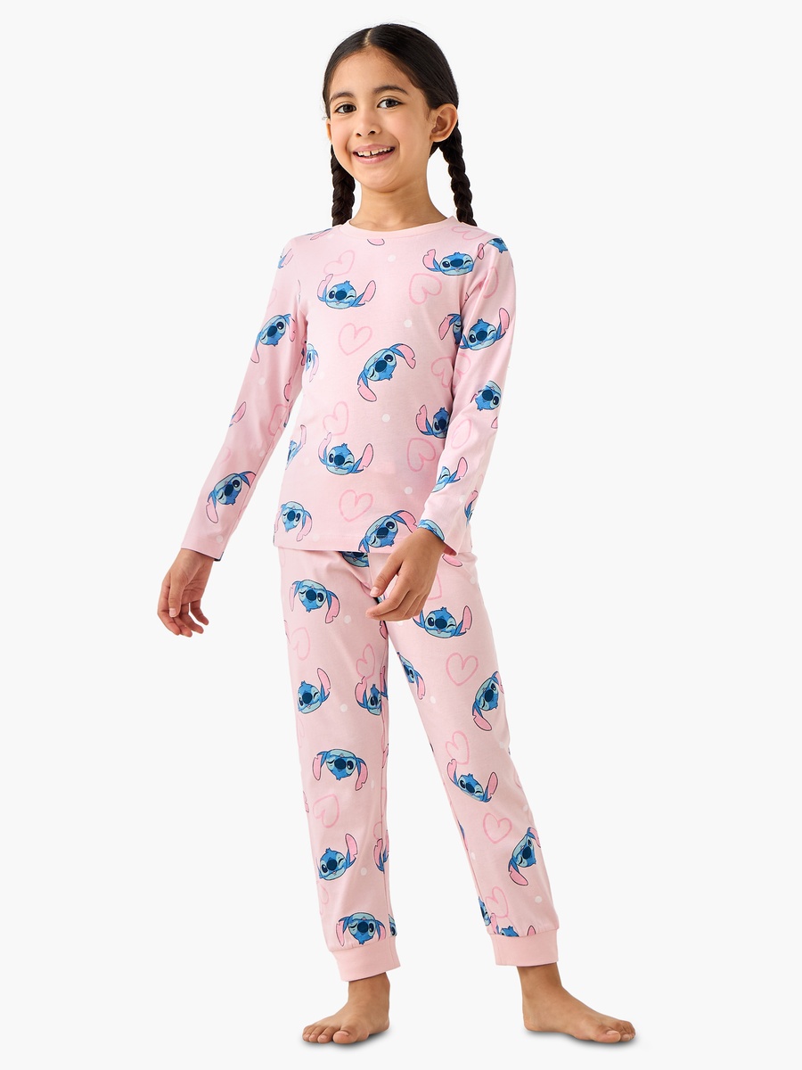 Pack of 2 Cotton Round Neck Long Sleeves Pyjama Set with Stitch Print