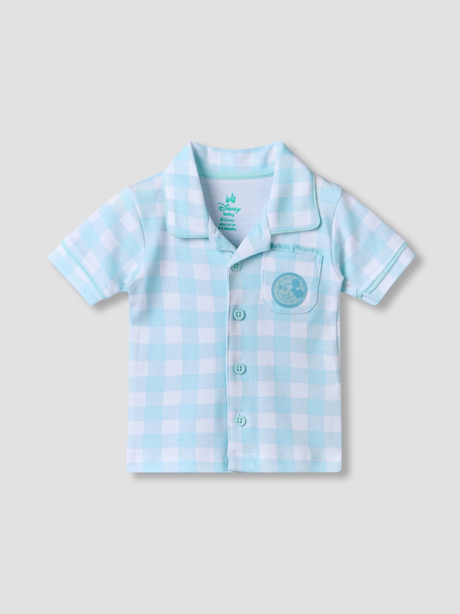 Collared Short Sleeves Shirt and Shorts Set with Mickey Mouse Applique