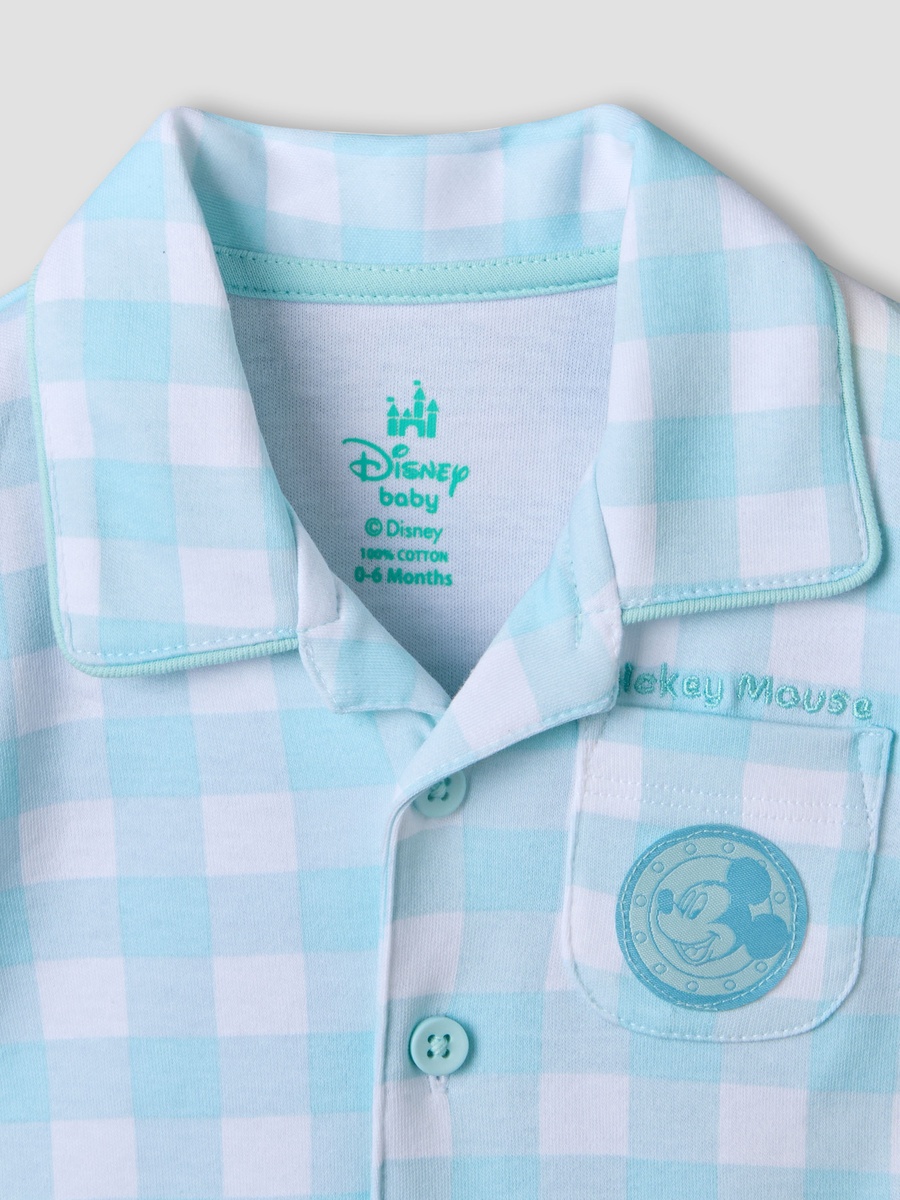 Collared Short Sleeves Shirt and Shorts Set with Mickey Mouse Applique