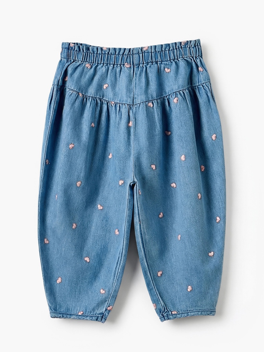 Mid-Rise Wide Leg Jeans with Heart Embroidery