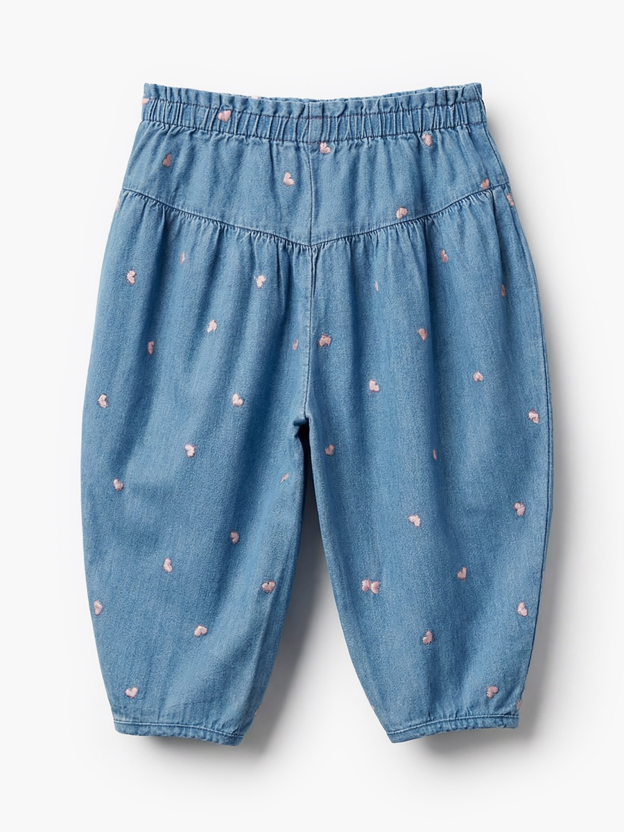Mid-Rise Wide Leg Jeans with Heart Embroidery