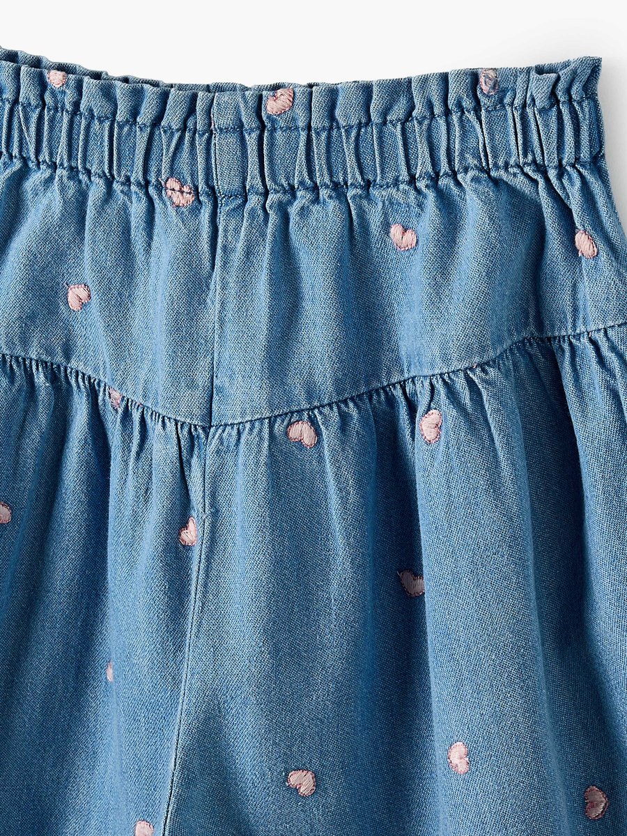 Mid-Rise Wide Leg Jeans with Heart Embroidery