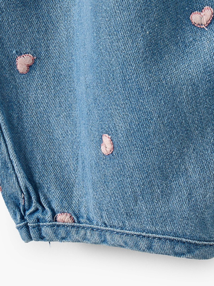 Mid-Rise Wide Leg Jeans with Heart Embroidery