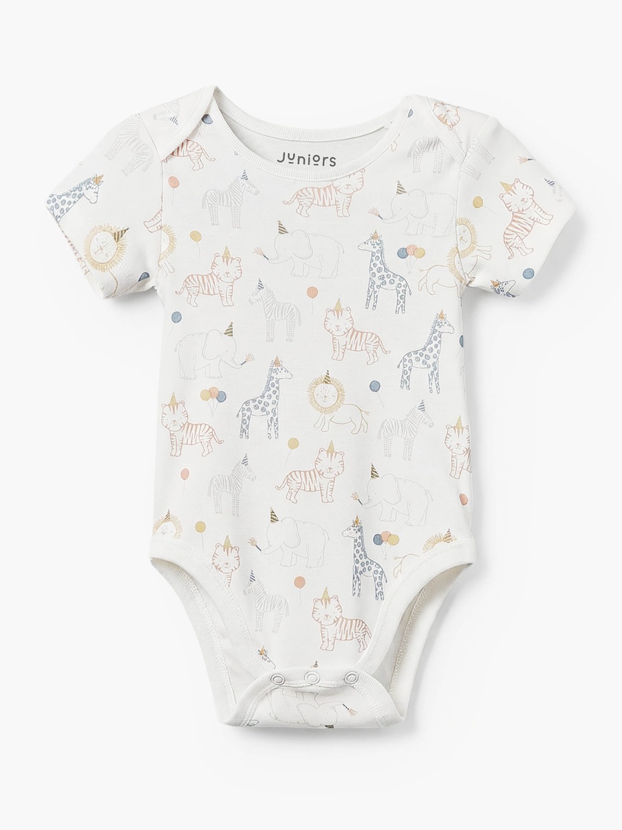 Cotton Round Neck Short Sleeves Bodysuit with Safari Print