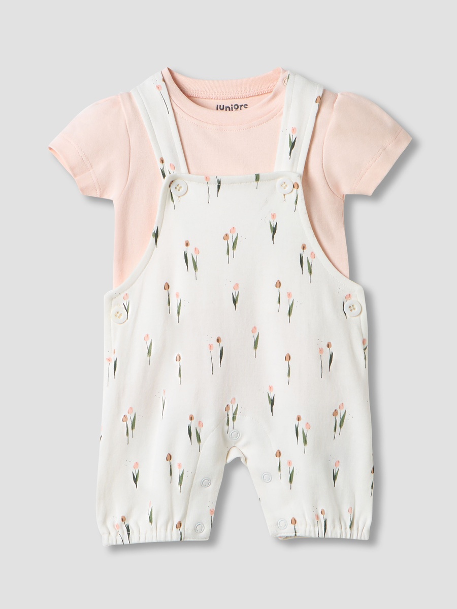 Floral Print Dungaree and T-Shirt Set