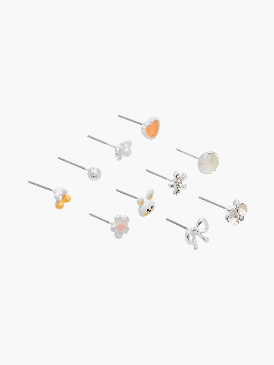 Pack of 10 Stud Earrings with Pushback Closure