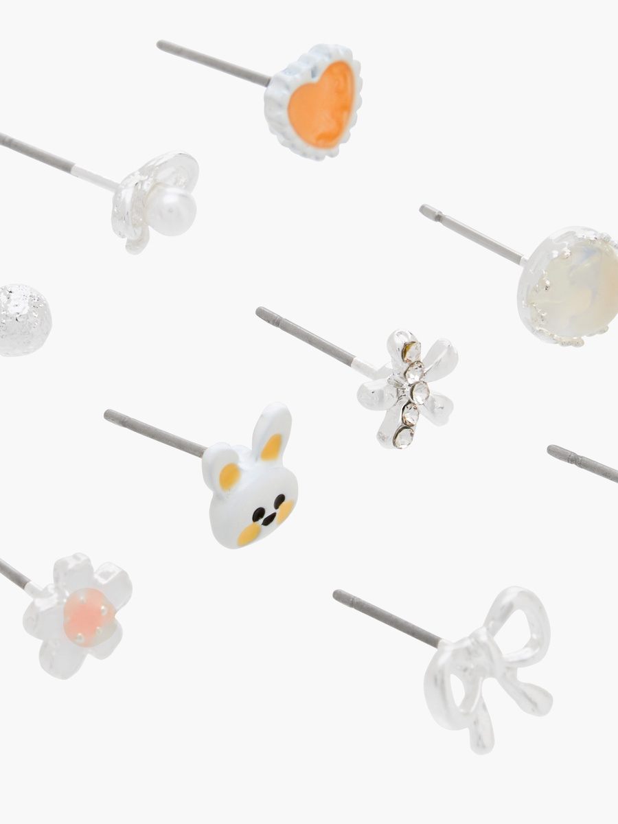 Pack of 10 Stud Earrings with Pushback Closure