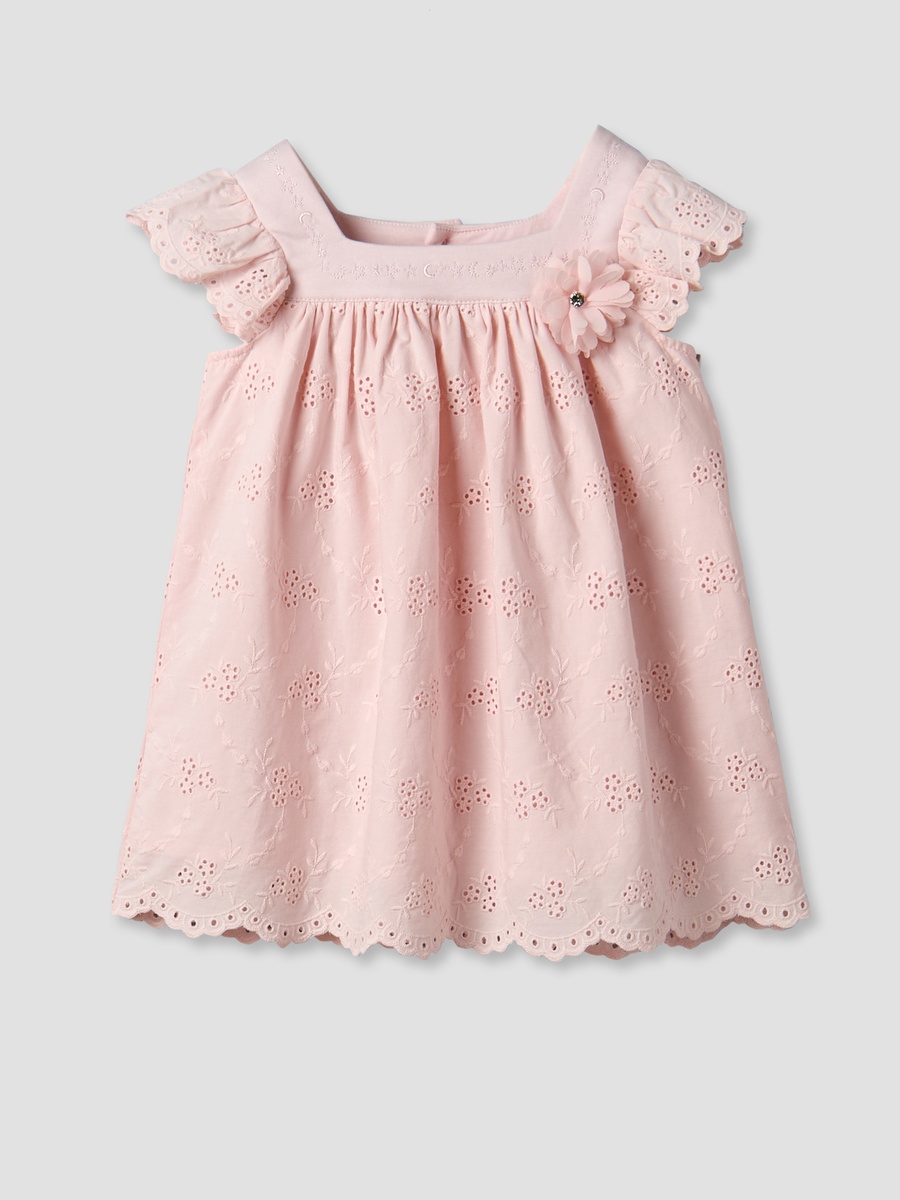 Square Neck Short Sleeve Dress with Embroidery