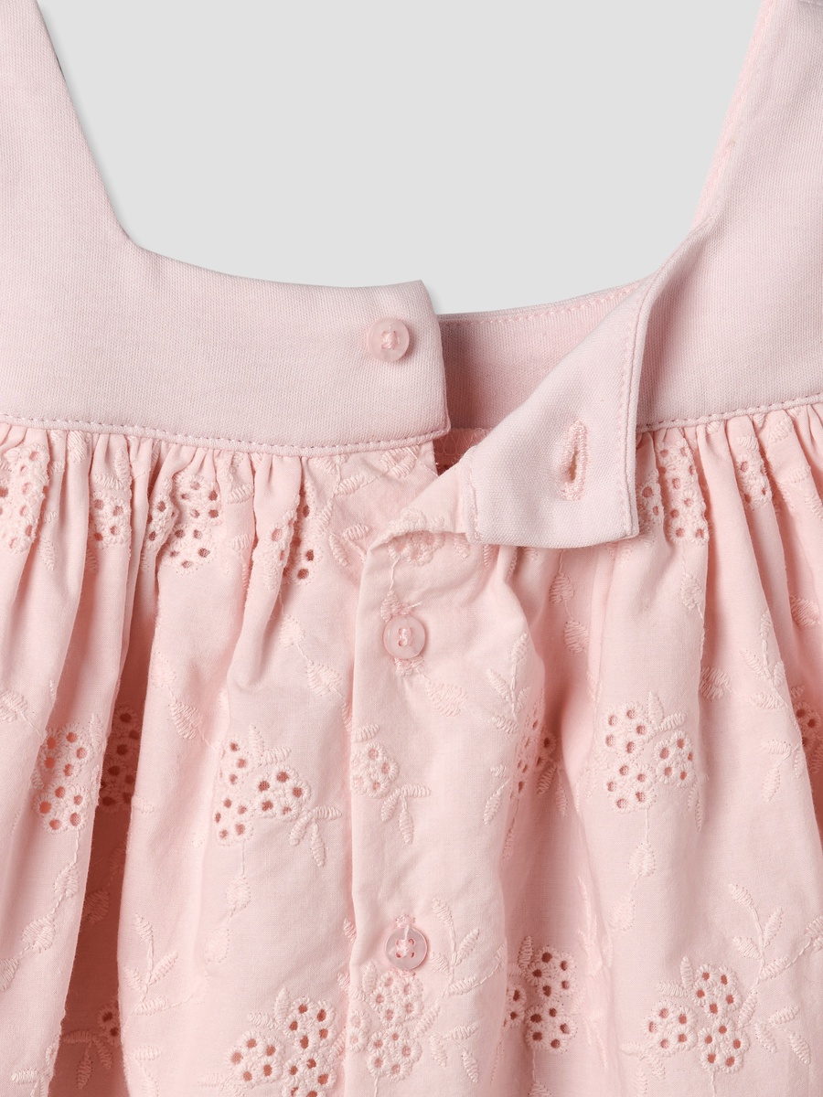 Square Neck Short Sleeve Dress with Embroidery