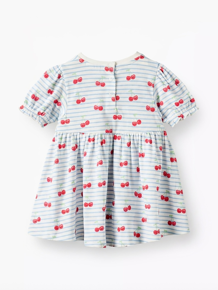 Round Neck Short Sleeves A-Line Dress with Cherry Print