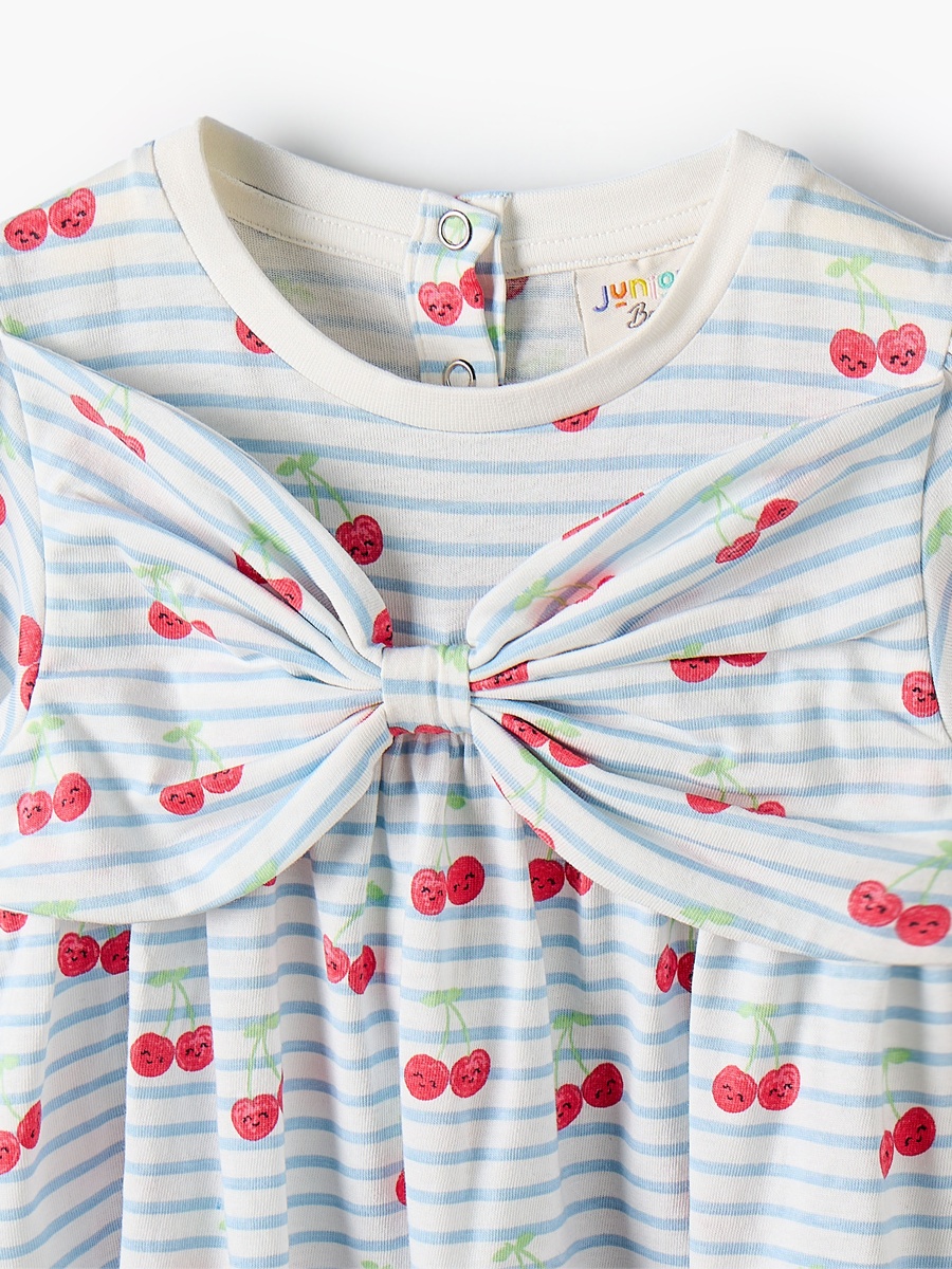 Round Neck Short Sleeves A-Line Dress with Cherry Print