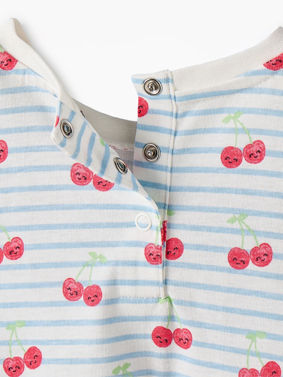 Round Neck Short Sleeves A-Line Dress with Cherry Print
