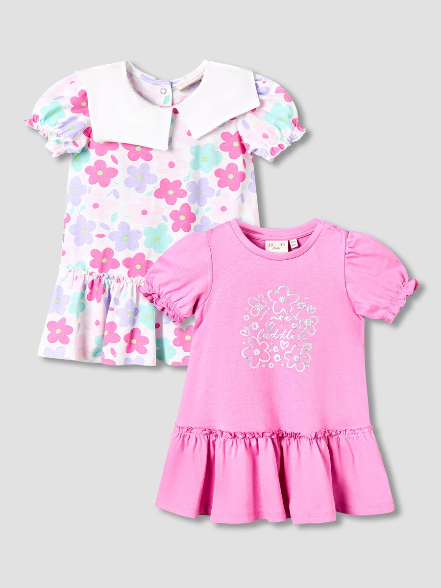 Pack of 2 Short Sleeves Drop Waist Dress with Floral Print