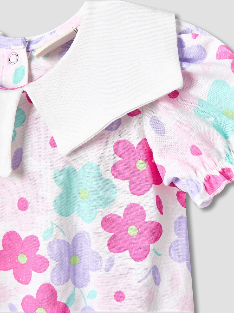 Pack of 2 Short Sleeves Drop Waist Dress with Floral Print