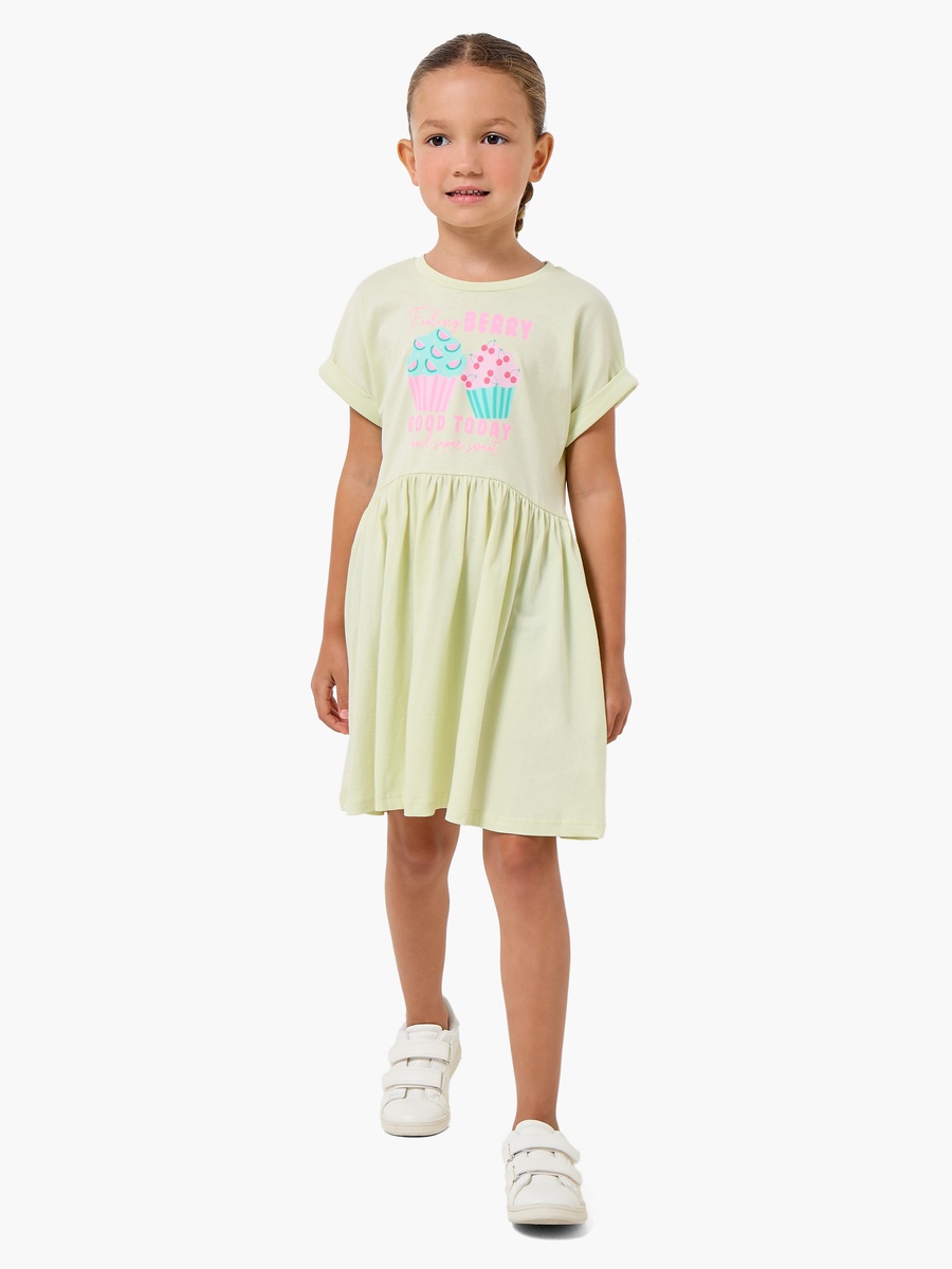 Round Neck Short Sleeves Knee Length A-Line Dress with Cupcake Print