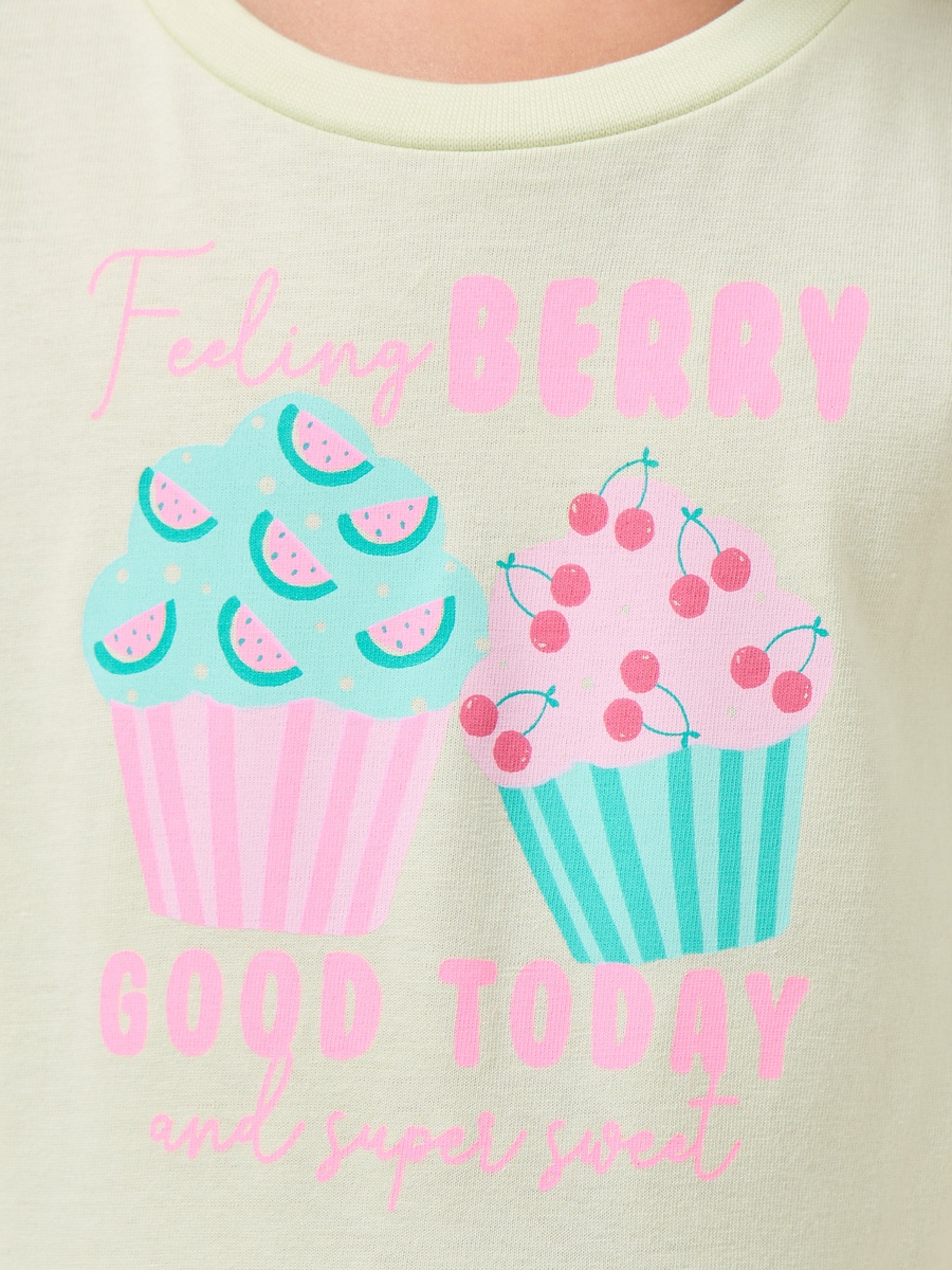Round Neck Short Sleeves Knee Length A-Line Dress with Cupcake Print