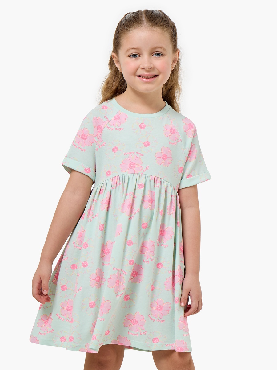 Round Neck Short Sleeves Knee Length A-Line Dress with Floral Print