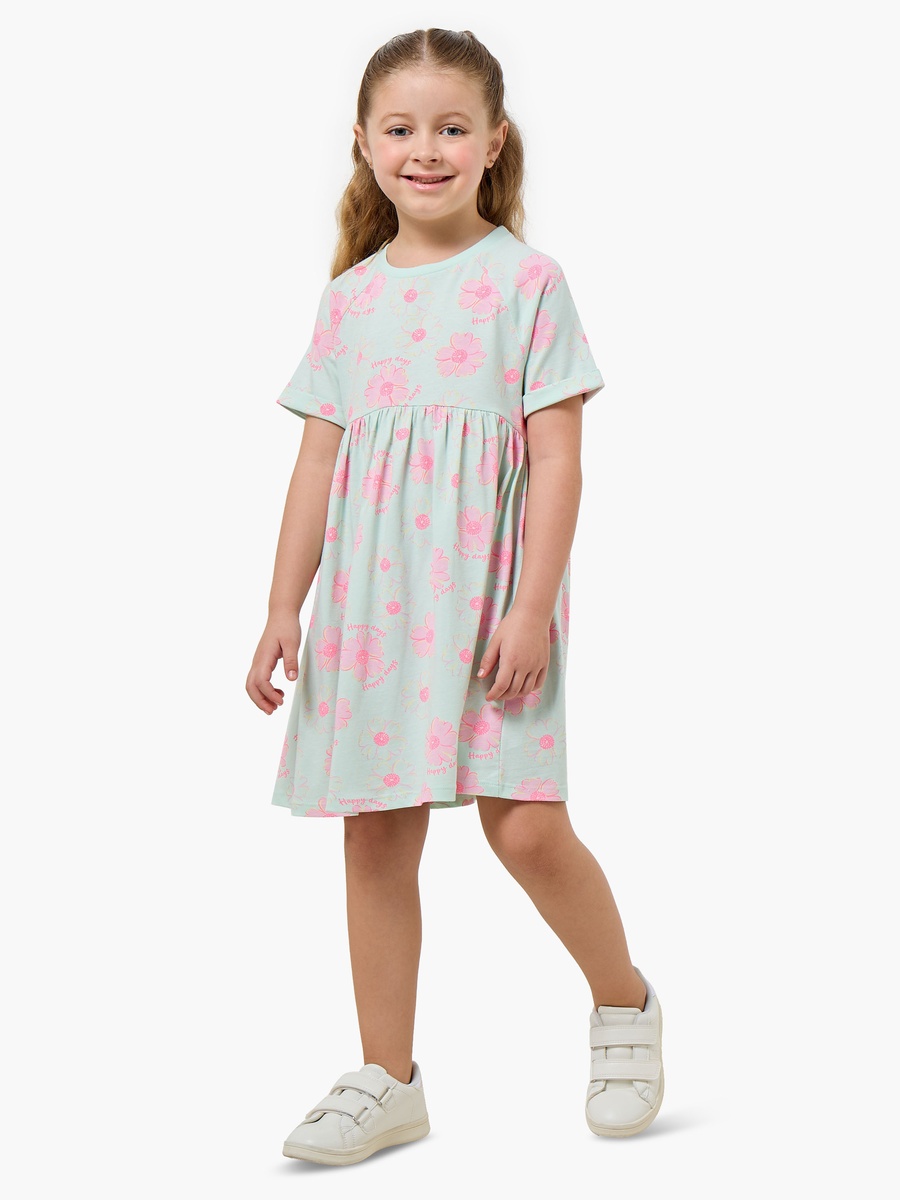 Round Neck Short Sleeves Knee Length A-Line Dress with Floral Print