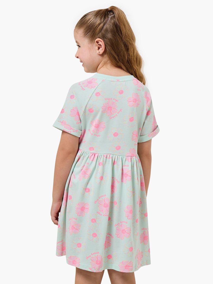 Round Neck Short Sleeves Knee Length A-Line Dress with Floral Print